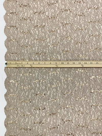 Stone Taupe/Gold/Silver 100% Polyester Double Scalloped Border Corded Floral Design Lace With Sequins & Glitter 54W