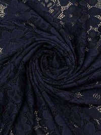 Dark Navy/Prussian Blue Nylon/Lycra Double Scalloped Border Re-Embroidered Floral Design Stretch Lace With Sequins - NY Designer - 56W