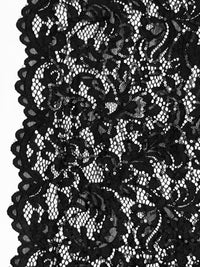 Black Nylon/Lycra Double Scalloped Border Floral Design Stretch Lace With Sequins - NY Designer - 56W