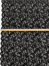 Black Nylon/Lycra Double Scalloped Border Floral Design Stretch Lace With Sequins - NY Designer - 56W