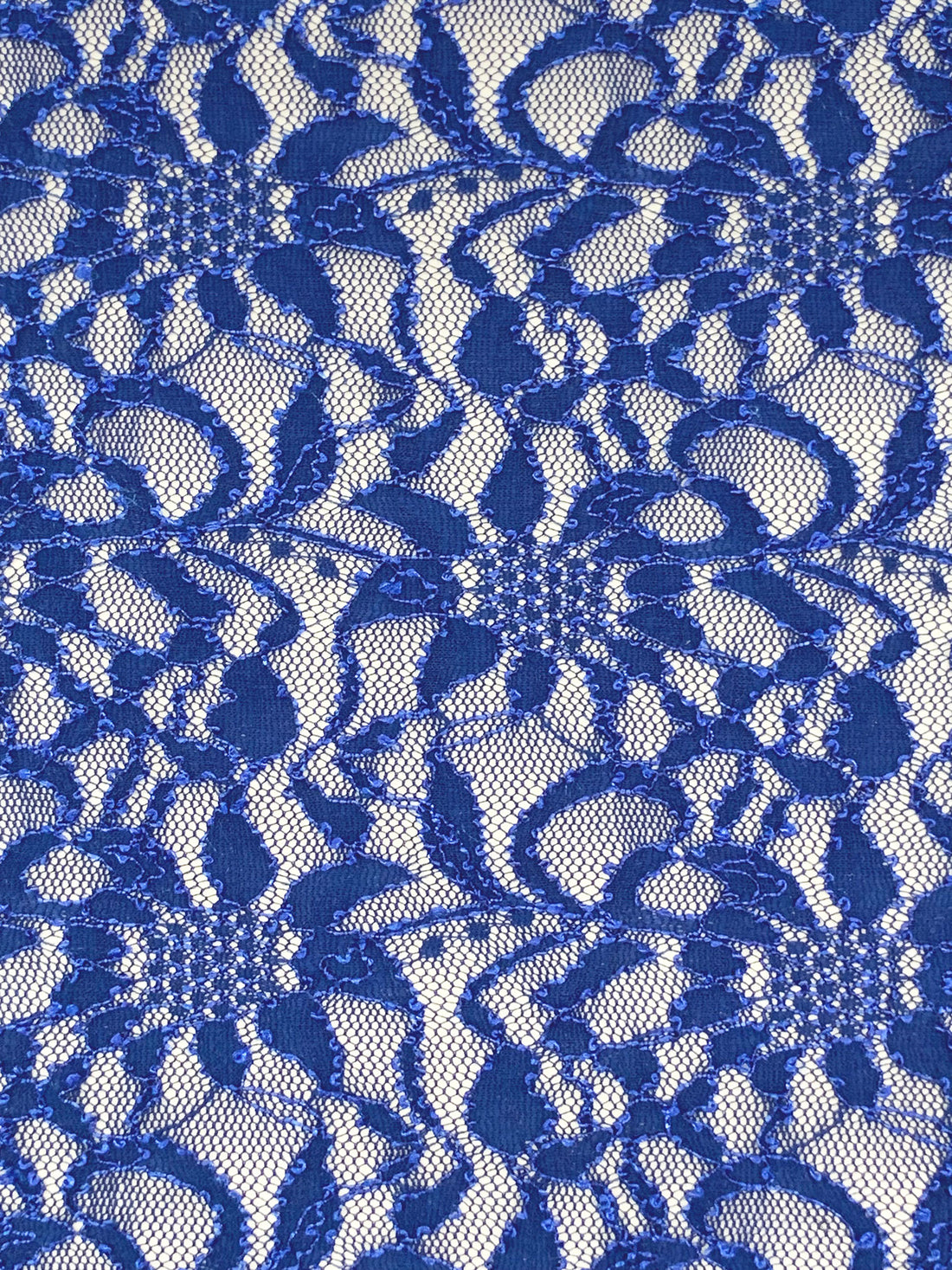 Ultramarine Blue Nylon/Lycra Floral Design Stretch Lace Netting - NY Designer - 56W