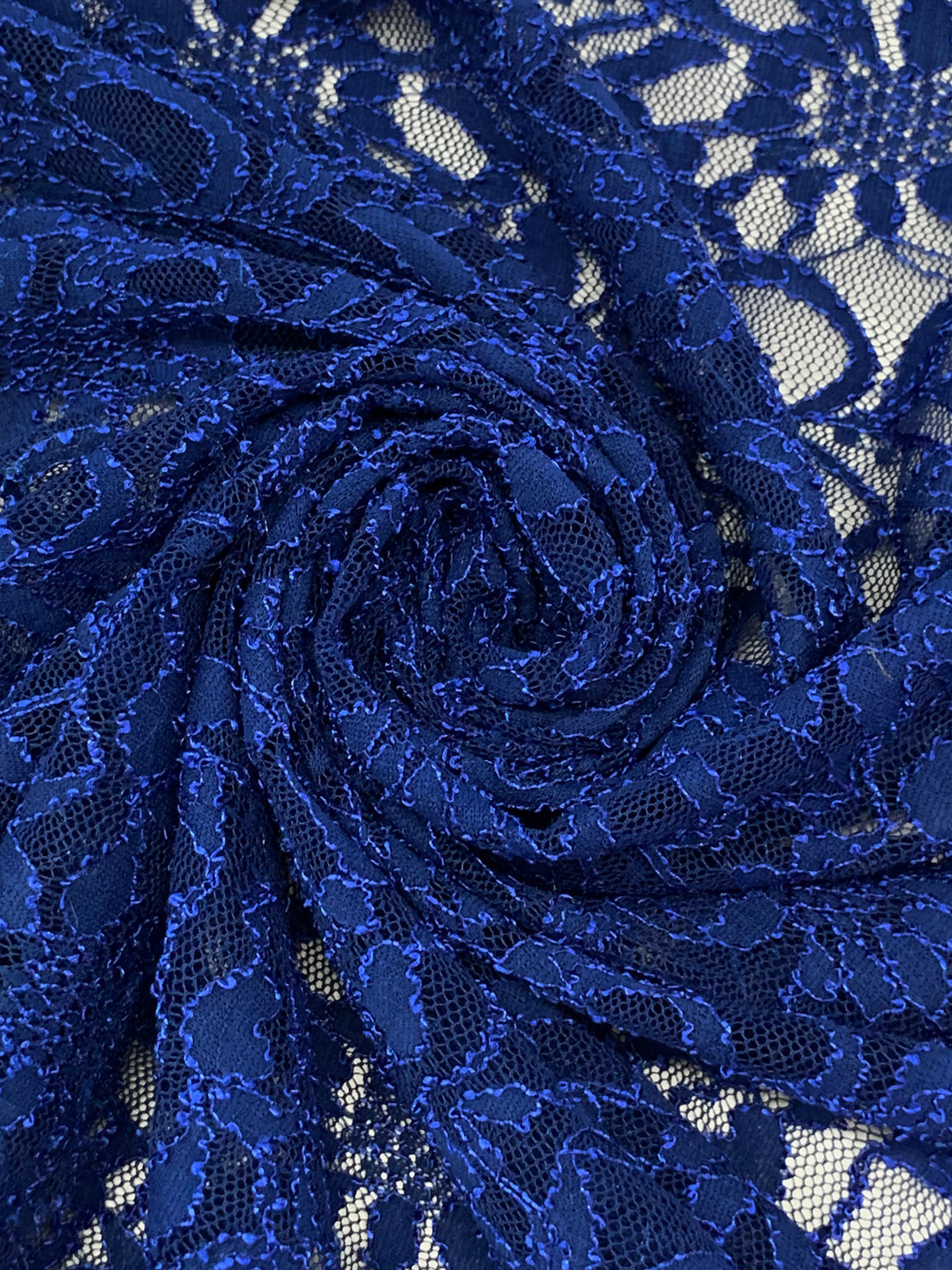 Ultramarine Blue Nylon/Lycra Floral Design Stretch Lace Netting - NY Designer - 56W
