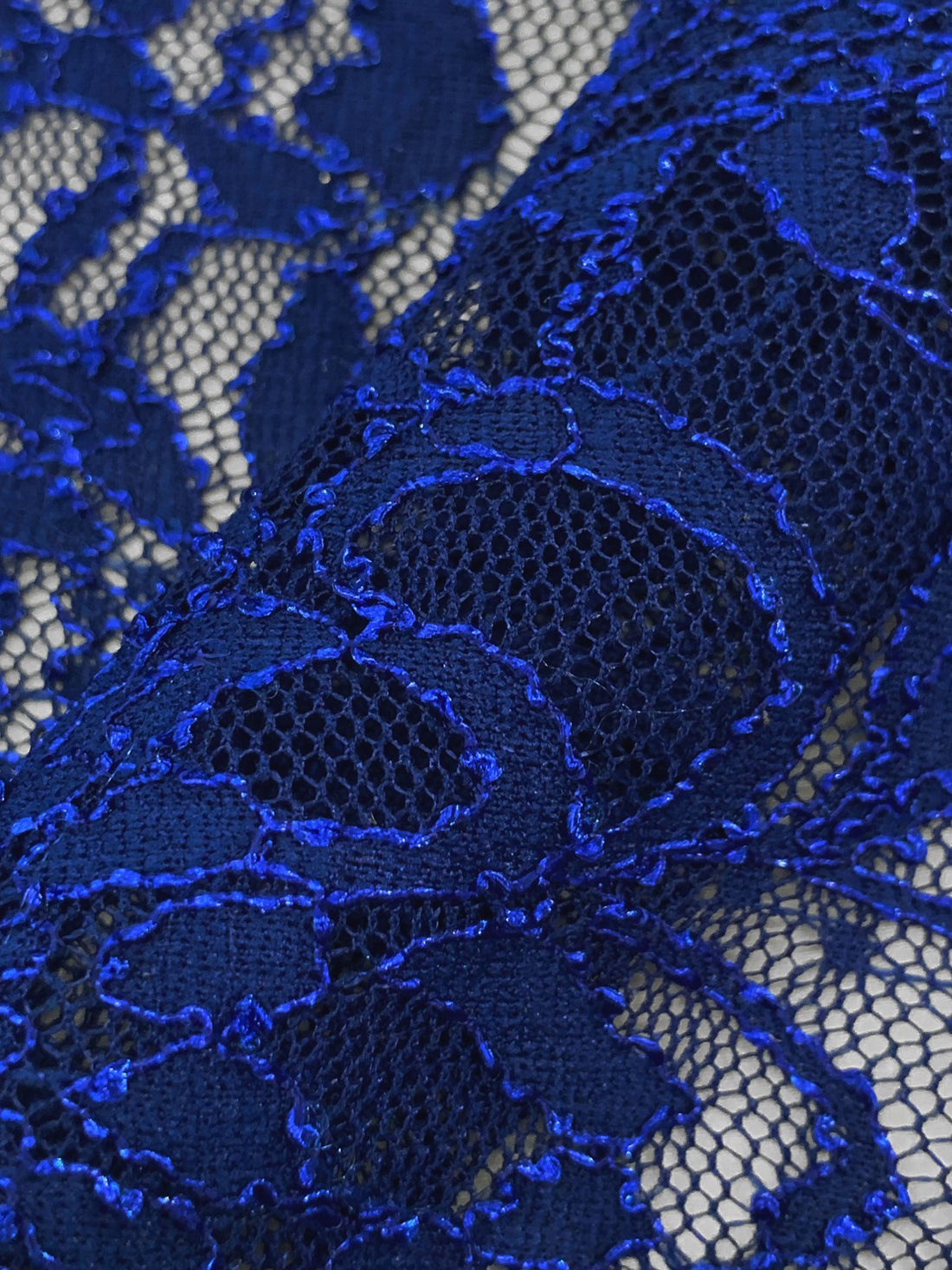 Ultramarine Blue Nylon/Lycra Floral Design Stretch Lace Netting - NY Designer - 56W