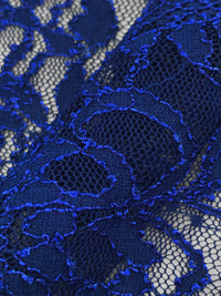 Ultramarine Blue Nylon/Lycra Floral Design Stretch Lace Netting - NY Designer - 56W