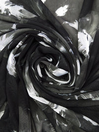 White/Black/Dim Gray Nylon/Lycra Floral Print Mesh Knit - NY Designer - 58W
