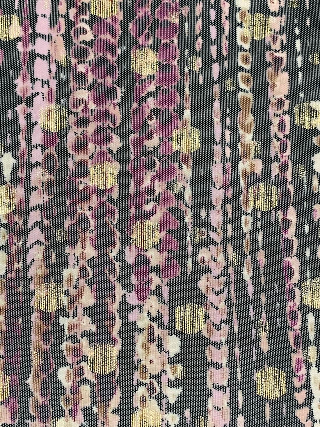 Gold/Queen Pink/Black Nylon/Lycra Abstract Dot Print Mesh Knit 52W