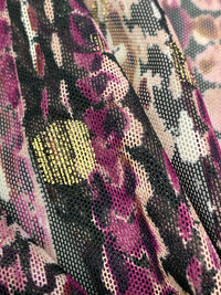 Gold/Queen Pink/Black Nylon/Lycra Abstract Dot Print Mesh Knit 52W
