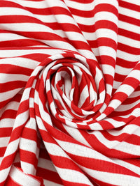 Red/White Cotton/Polyester Horizontal Stripe Jersey Knit 59W
