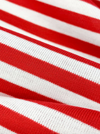 Red/White Cotton/Polyester Horizontal Stripe Jersey Knit 59W