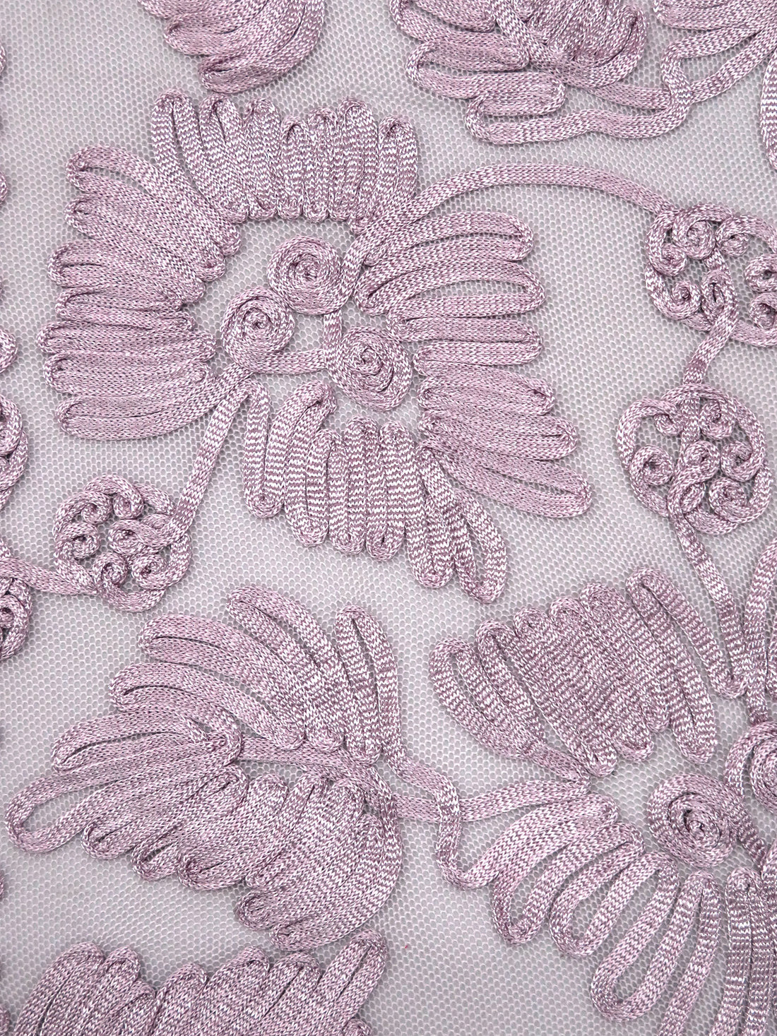 Light Dusty Lilac Nylon/Lycra Abstract Floral Soutache Mesh Knit - NY Designer - 56W