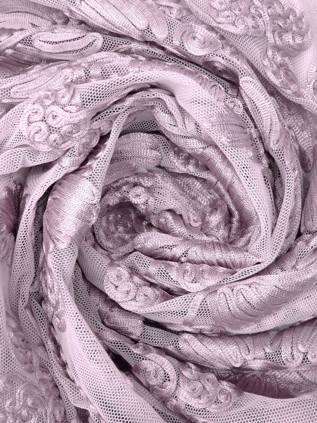 Light Dusty Lilac Nylon/Lycra Abstract Floral Soutache Mesh Knit - NY Designer - 56W