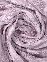 Light Dusty Lilac Nylon/Lycra Abstract Floral Soutache Mesh Knit - NY Designer - 56W