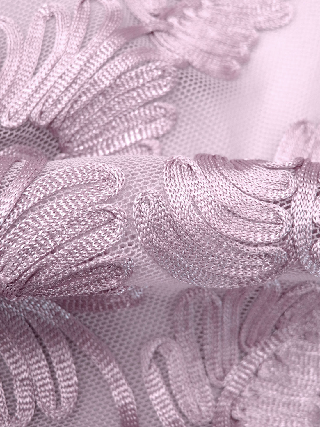 Light Dusty Lilac Nylon/Lycra Abstract Floral Soutache Mesh Knit - NY Designer - 56W