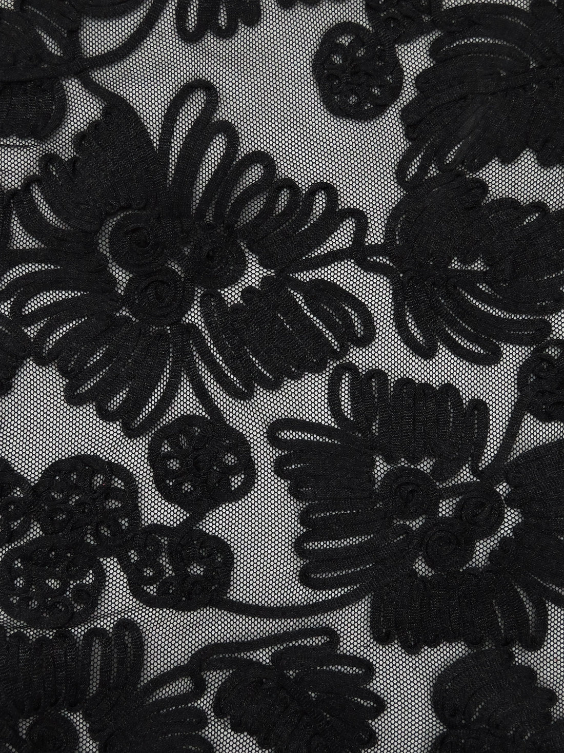 Raven Black Nylon/Lycra Abstract Floral Soutache Mesh Knit - NY Designer - 56W