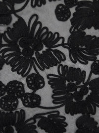 Raven Black Nylon/Lycra Abstract Floral Soutache Mesh Knit - NY Designer - 56W