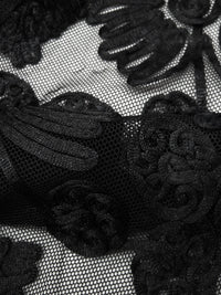 Raven Black Nylon/Lycra Abstract Floral Soutache Mesh Knit - NY Designer - 56W