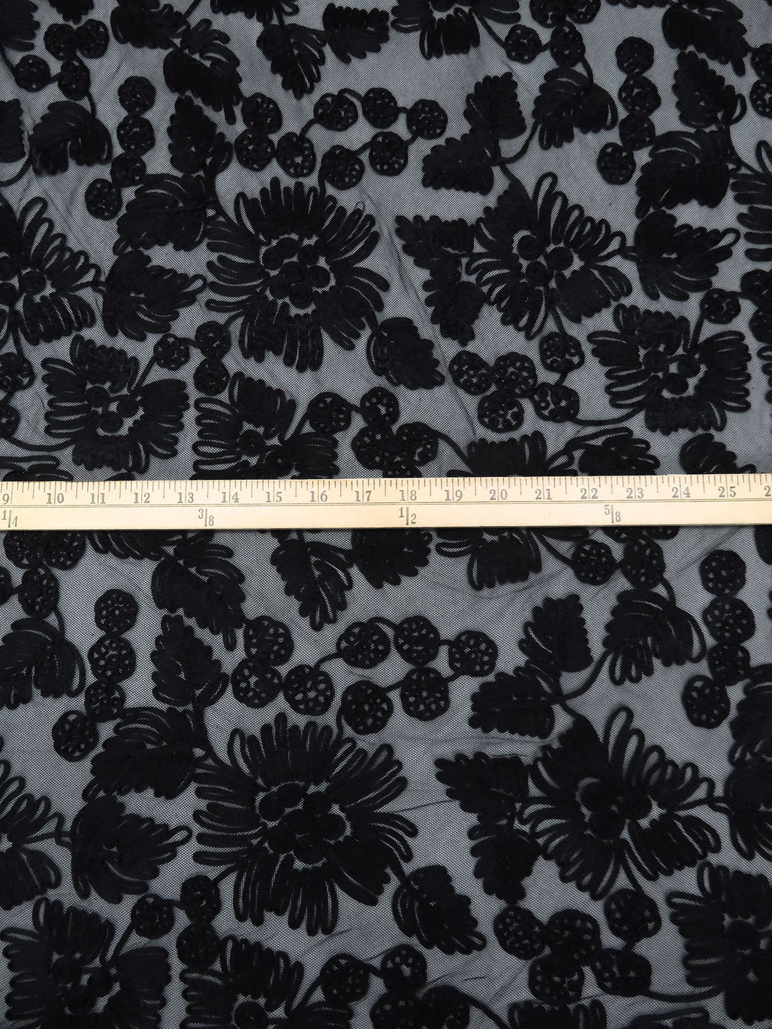 Raven Black Nylon/Lycra Abstract Floral Soutache Mesh Knit - NY Designer - 56W