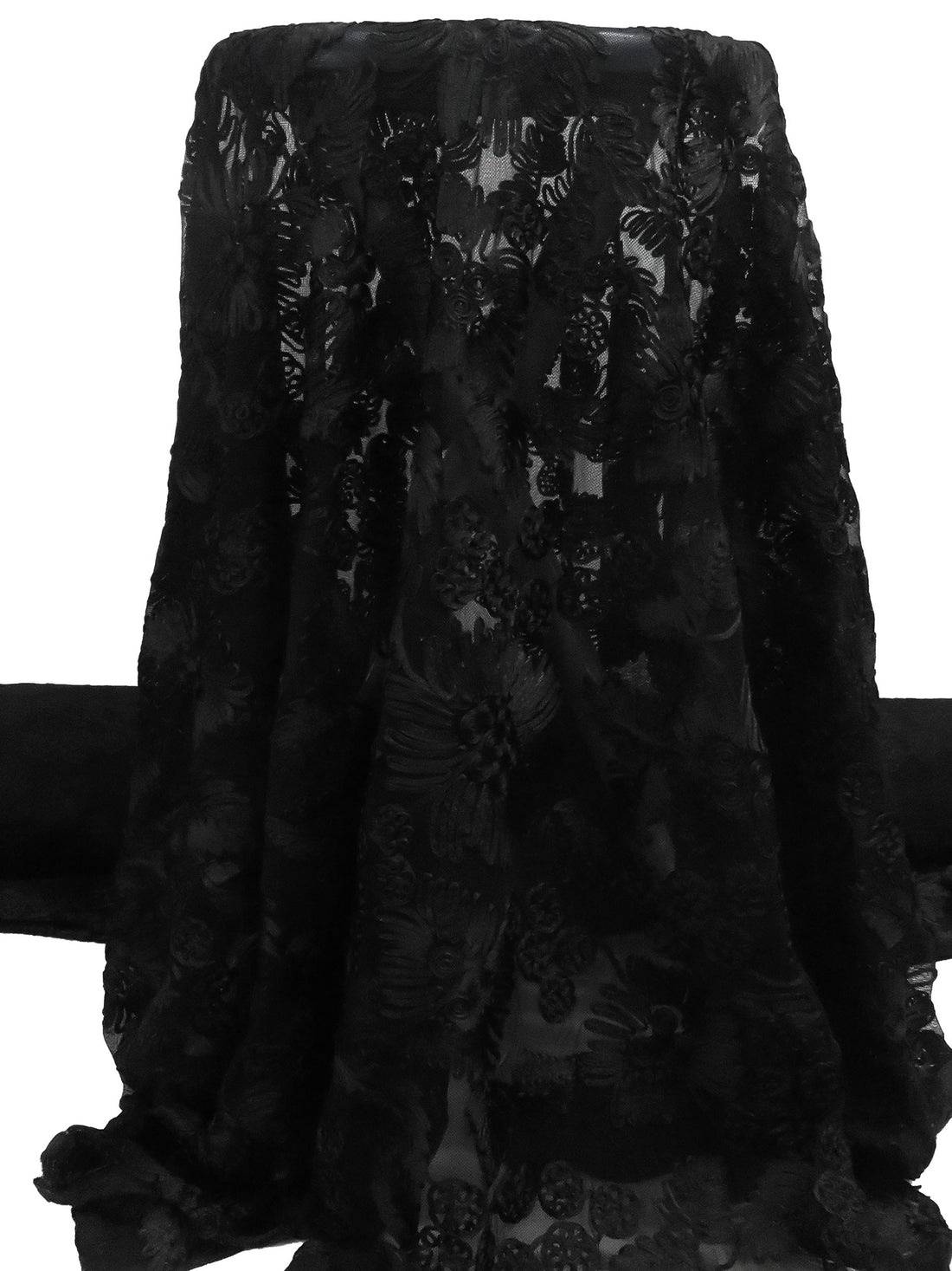 Raven Black Nylon/Lycra Abstract Floral Soutache Mesh Knit - NY Designer - 56W