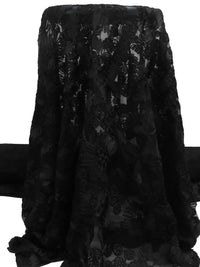 Raven Black Nylon/Lycra Abstract Floral Soutache Mesh Knit - NY Designer - 56W