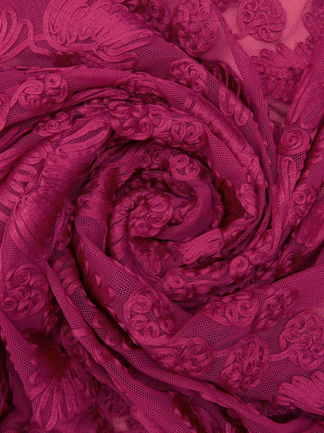 Dark Raspberry Nylon/Lycra Abstract Floral Soutache Mesh Knit - NY Designer - 56W