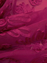 Dark Raspberry Nylon/Lycra Abstract Floral Soutache Mesh Knit - NY Designer - 56W