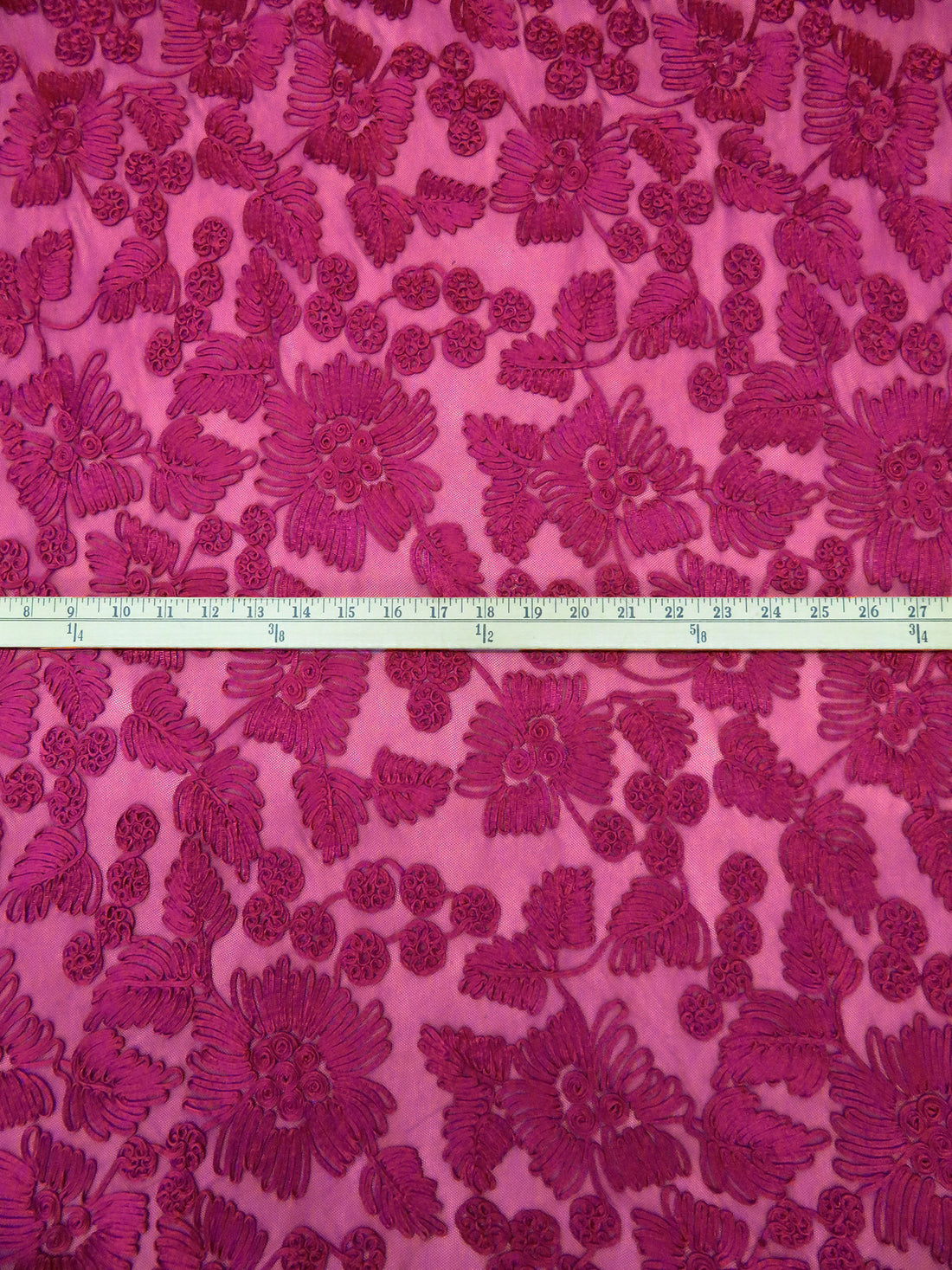 Dark Raspberry Nylon/Lycra Abstract Floral Soutache Mesh Knit - NY Designer - 56W
