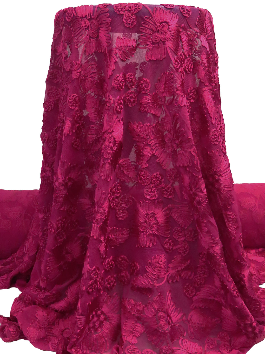 Dark Raspberry Nylon/Lycra Abstract Floral Soutache Mesh Knit - NY Designer - 56W