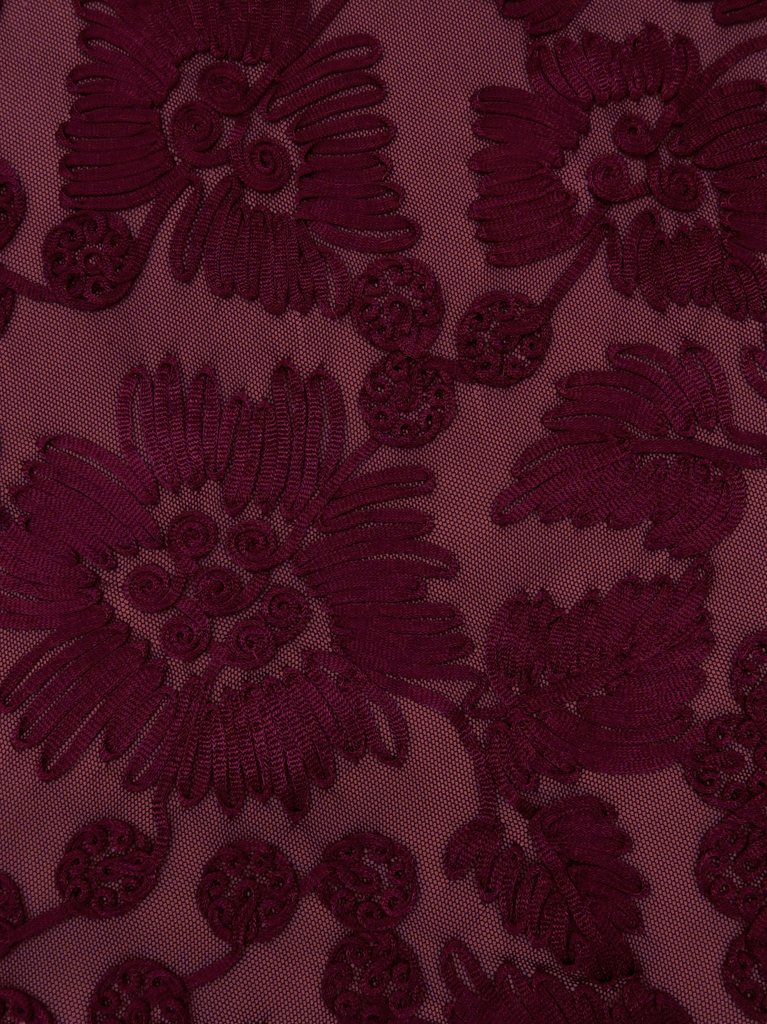 Dark Wine Nylon/Lycra Abstract Floral Soutache Mesh Knit - NY Designer - 56W