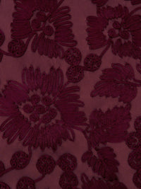 Dark Wine Nylon/Lycra Abstract Floral Soutache Mesh Knit - NY Designer - 56W