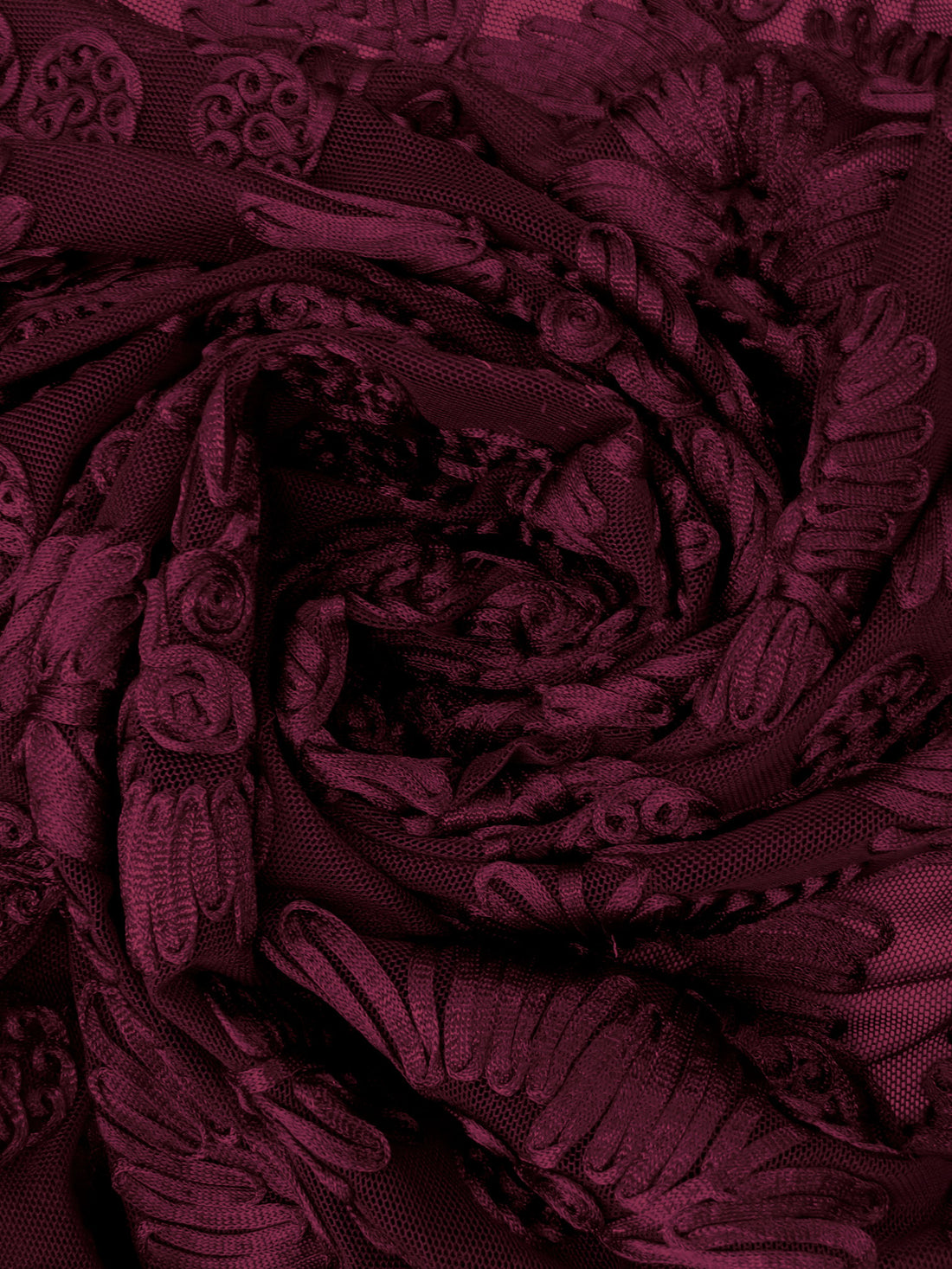Dark Wine Nylon/Lycra Abstract Floral Soutache Mesh Knit - NY Designer - 56W