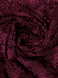 Dark Wine Nylon/Lycra Abstract Floral Soutache Mesh Knit - NY Designer - 56W