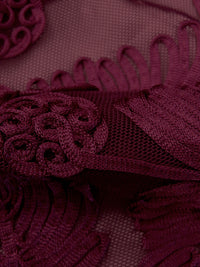 Dark Wine Nylon/Lycra Abstract Floral Soutache Mesh Knit - NY Designer - 56W