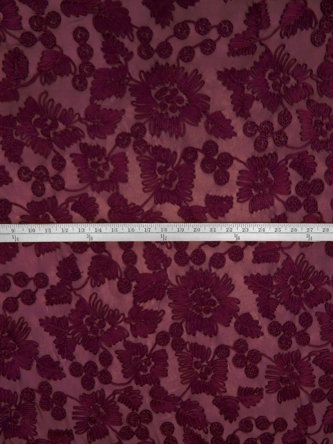 Dark Wine Nylon/Lycra Abstract Floral Soutache Mesh Knit - NY Designer - 56W