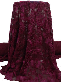 Dark Wine Nylon/Lycra Abstract Floral Soutache Mesh Knit - NY Designer - 56W