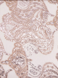 Light Pink Peach/Silver 100% Nylon Ornate Medallion Embroidered Sequin Netting - NY Designer - 52W