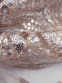 Light Pink Peach/Silver 100% Nylon Ornate Medallion Embroidered Sequin Netting - NY Designer - 52W