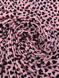 Soft Pink/Black Polyester/Lycra Small Hearts Print Double Brushed Knit - NY Designer - 65W