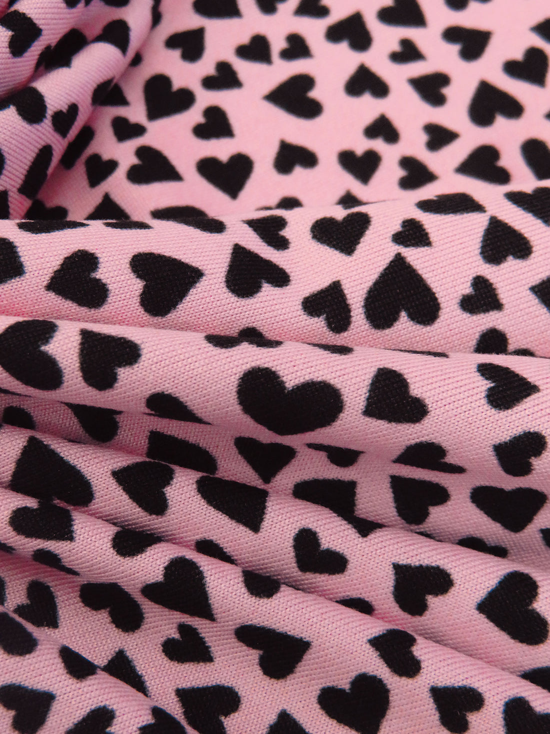 Soft Pink/Black Polyester/Lycra Small Hearts Print Double Brushed Knit - NY Designer - 65W