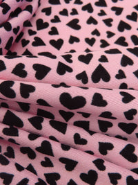 Soft Pink/Black Polyester/Lycra Small Hearts Print Double Brushed Knit - NY Designer - 65W