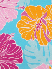 Light Hawaii Blue/Marigold/Amaranth Pink/Multi Rayon/Lycra Large Tropical Floral Print Jersey Knit - NY Designer - 66W