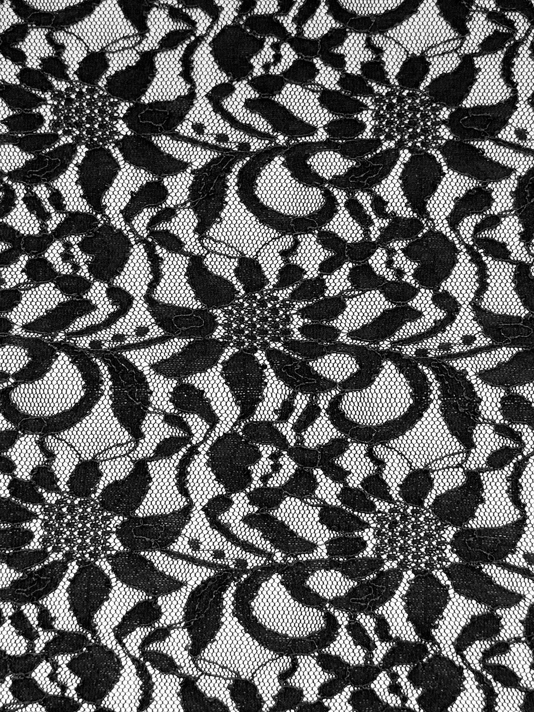 Black Nylon/Lycra Floral Design Crinkle Corded Stretch Lace Netting - NY Designer - 52W