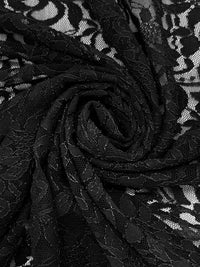 Black Nylon/Lycra Floral Design Crinkle Corded Stretch Lace Netting - NY Designer - 52W
