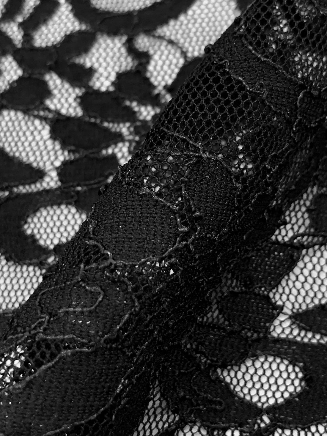 Black Nylon/Lycra Floral Design Crinkle Corded Stretch Lace Netting - NY Designer - 52W