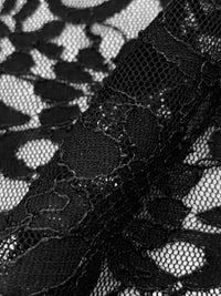 Black Nylon/Lycra Floral Design Crinkle Corded Stretch Lace Netting - NY Designer - 52W