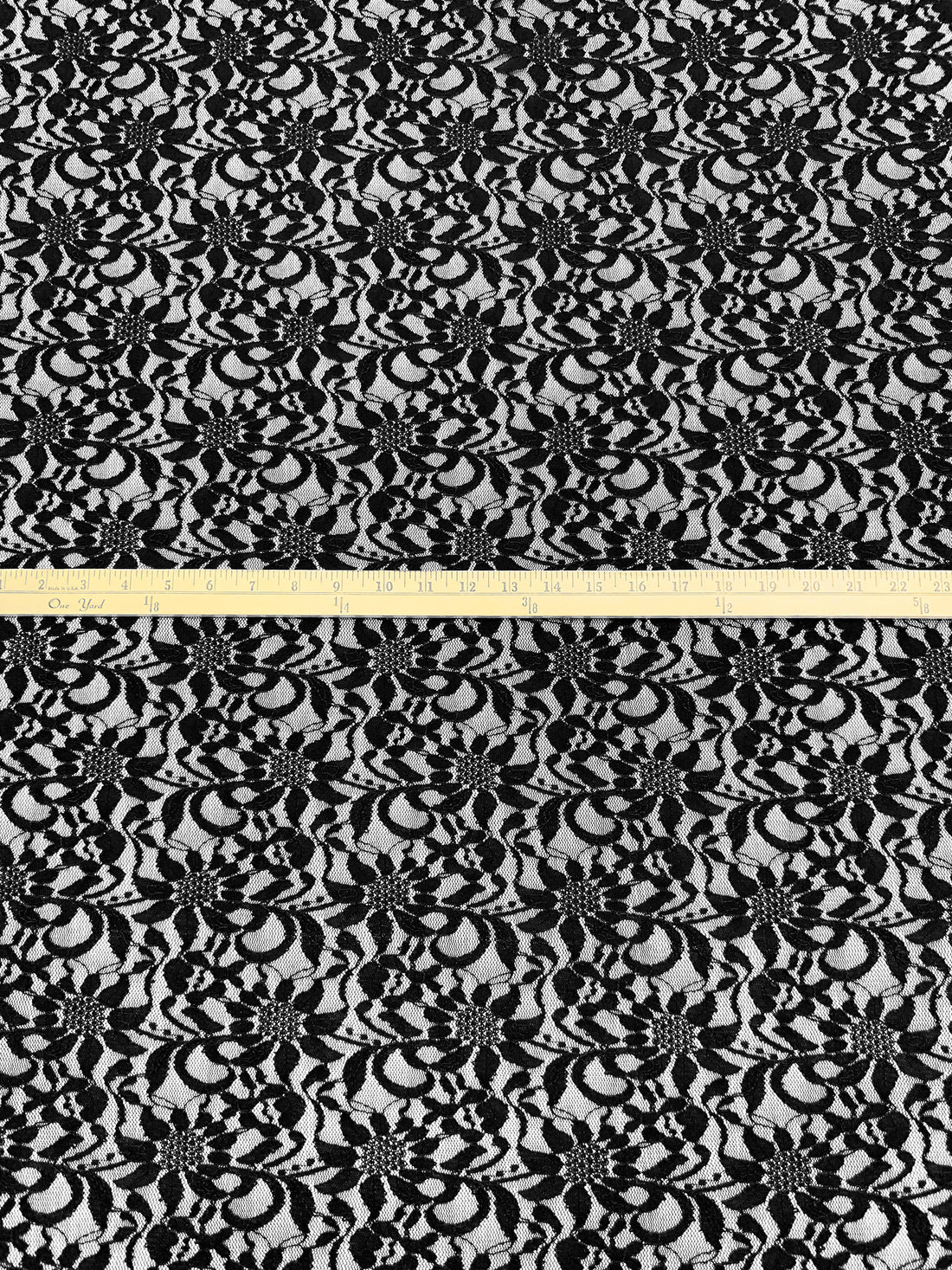 Black Nylon/Lycra Floral Design Crinkle Corded Stretch Lace Netting - NY Designer - 52W