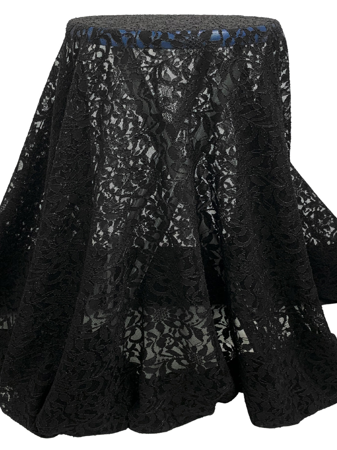 Black Nylon/Lycra Floral Design Crinkle Corded Stretch Lace Netting - NY Designer - 52W