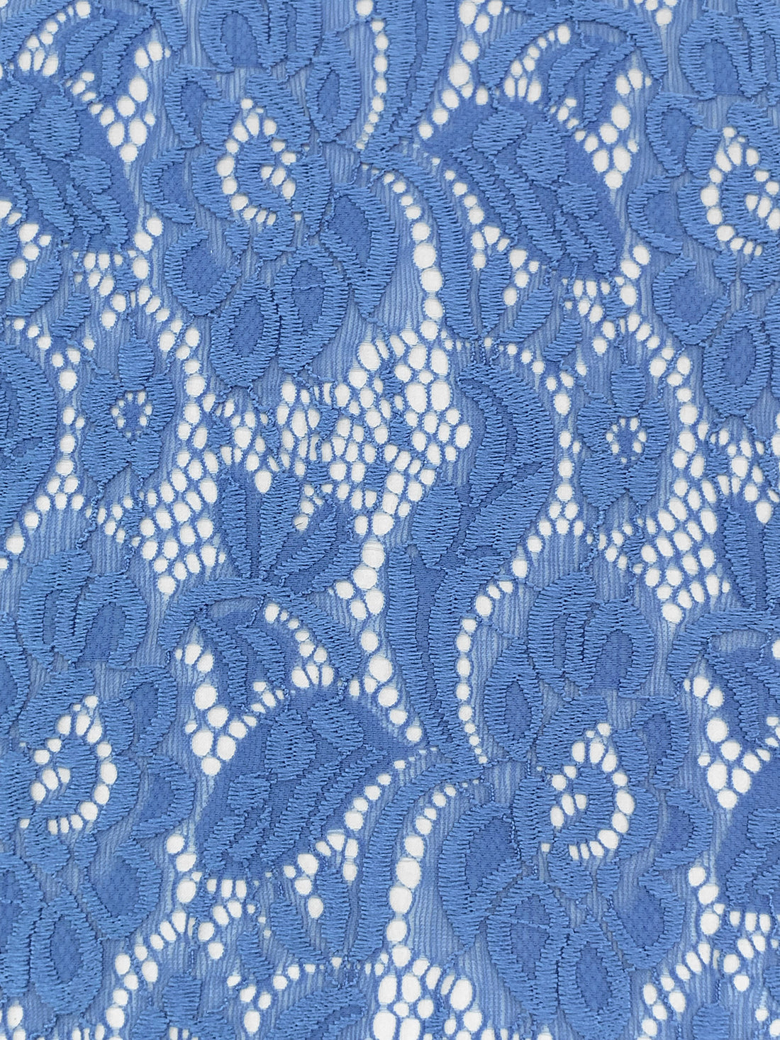 Cornflower Blue Nylon/Lycra Re-Embroidered Floral Stretch Lace - NY Designer - 56W
