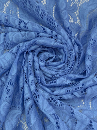 Cornflower Blue Nylon/Lycra Re-Embroidered Floral Stretch Lace - NY Designer - 56W