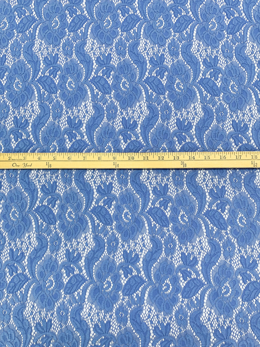 Cornflower Blue Nylon/Lycra Re-Embroidered Floral Stretch Lace - NY Designer - 56W