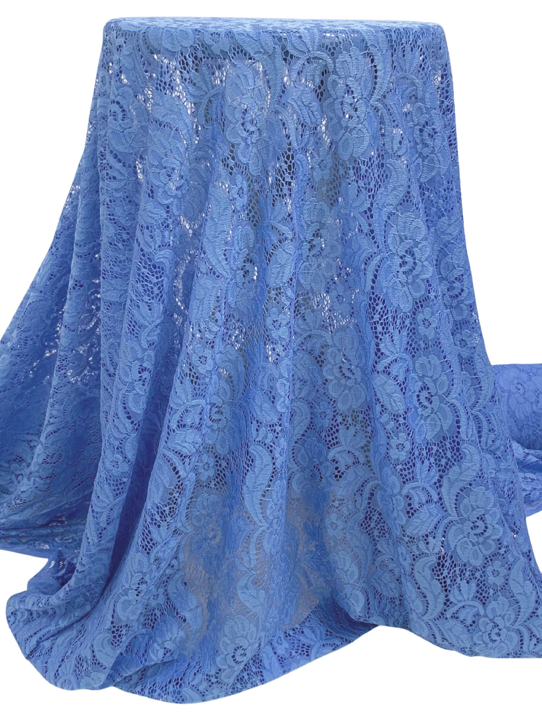 Cornflower Blue Nylon/Lycra Re-Embroidered Floral Stretch Lace - NY Designer - 56W